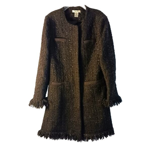 Vertigo PARIS Tweed Wool Coat Sz Small Metallic Boucle Fringed Preppy FRANCE - Picture 2 of 16